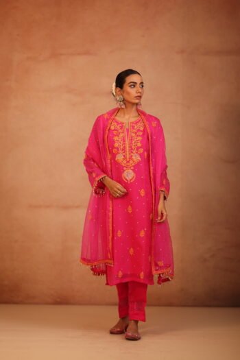 Magenta Organza Suit with Zari work